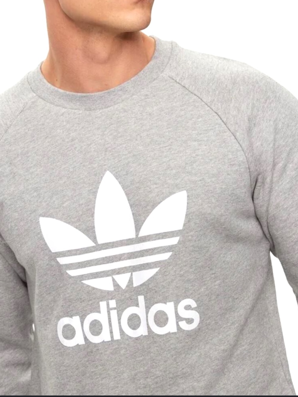adidas Light Gray Crewneck Sweatshirt with White Trefoil unisex sz S